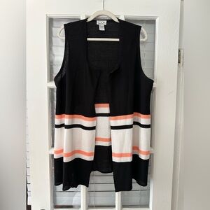 The Look Women’s XXL Black White Color Block Knit Open Front Long Vest Cardigan